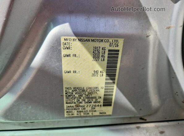 1N4AL3APXGC272644 2016 NISSAN ALTIMA Silver Widok naklejki z numerem VIN