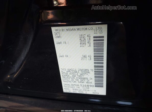 1N4AL3APXGN316890 2016 NISSAN ALTIMA Black Widok komory silnika