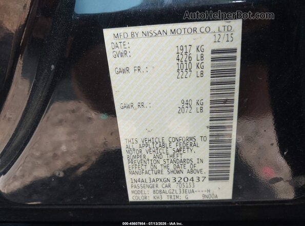 1N4AL3APXGN320437 2016 NISSAN ALTIMA Black Engine compartment view