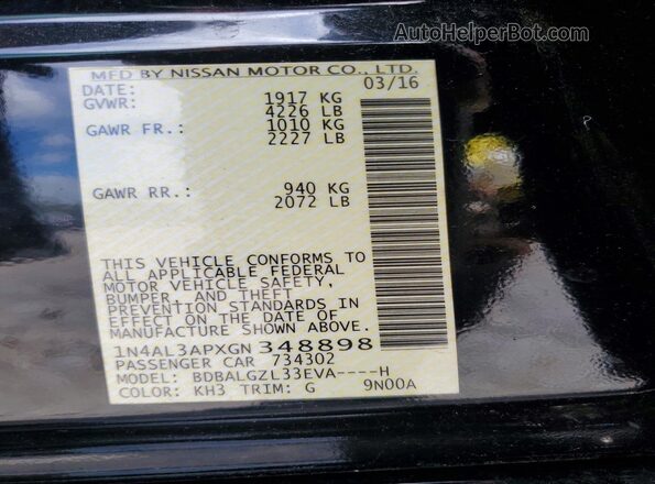 1N4AL3APXGN348898 2016 NISSAN ALTIMA Черный Вид наклейки с VIN-кодом
