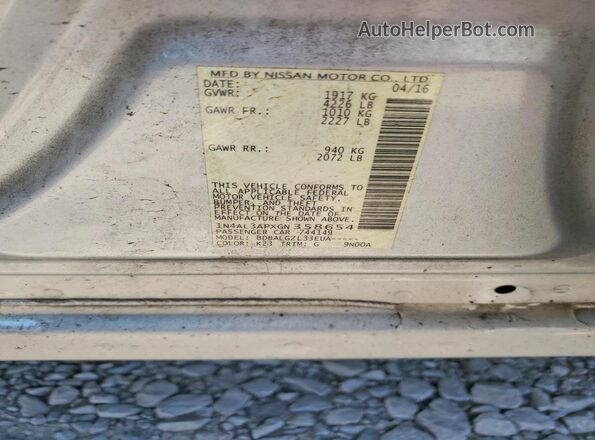 1N4AL3APXGN358654 2016 NISSAN ALTIMA Silver Շարժիչի բաժամունքի տեսք