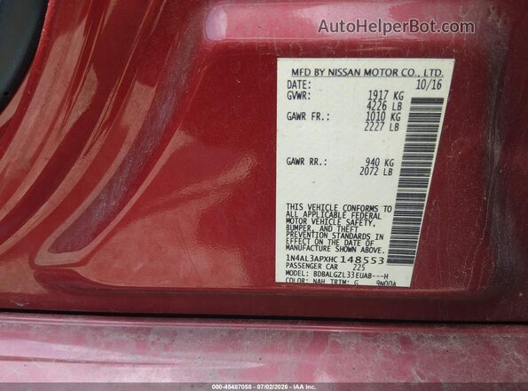 1N4AL3APXHC148553 2017 NISSAN ALTIMA Red Vista del compartimento del motor