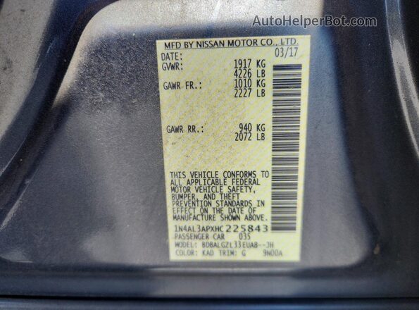 1N4AL3APXHC225843 2017 NISSAN ALTIMA Gray Widok komory silnika