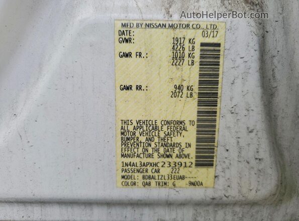 1N4AL3APXHC233912 2017 NISSAN ALTIMA White Engine compartment view