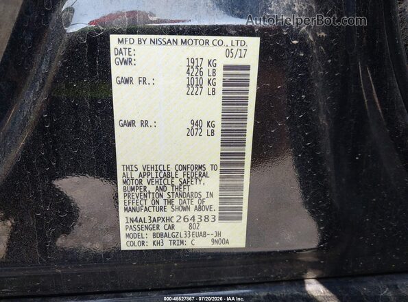 1N4AL3APXHC264383 2017 NISSAN ALTIMA Black Շարժիչի բաժամունքի տեսք