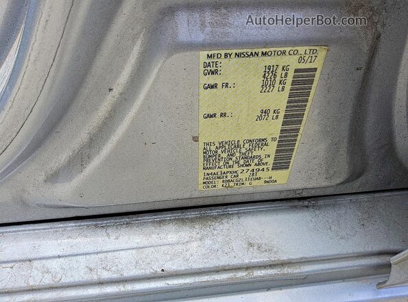 1N4AL3APXHC274945 2017 NISSAN ALTIMA Silver Շարժիչի բաժամունքի տեսք