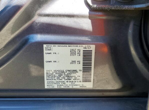 1N4AL3APXHC498958 2017 NISSAN ALTIMA Gray Вид наклейки з VIN-кодом