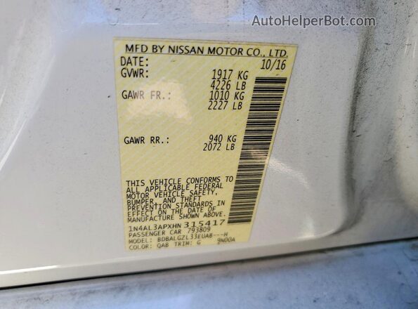 1N4AL3APXHN315417 2017 NISSAN ALTIMA Белый Вид подкапотного пространства
