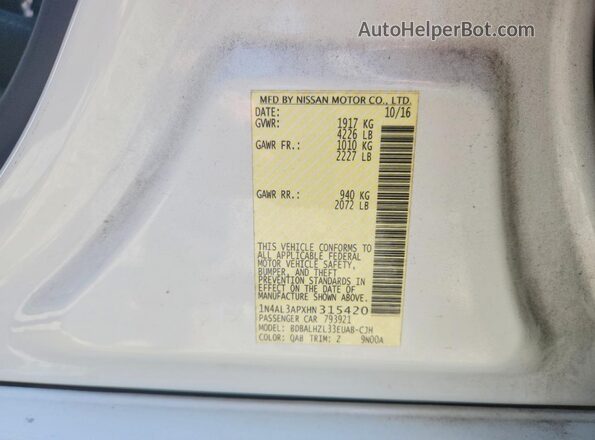 1N4AL3APXHN315420 2017 NISSAN ALTIMA White ძრავის განყოფილების ხედი