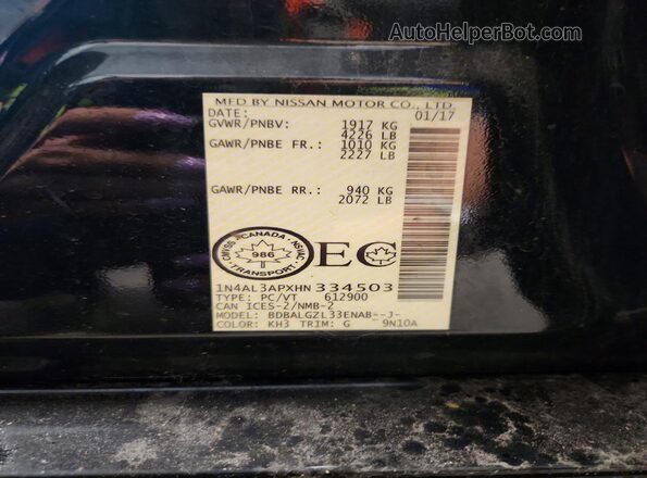 1N4AL3APXHN334503 2017 NISSAN ALTIMA Black Շարժիչի բաժամունքի տեսք