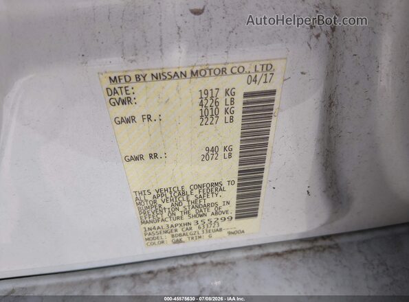 1N4AL3APXHN355299 2017 NISSAN ALTIMA White Vista del compartimento del motor