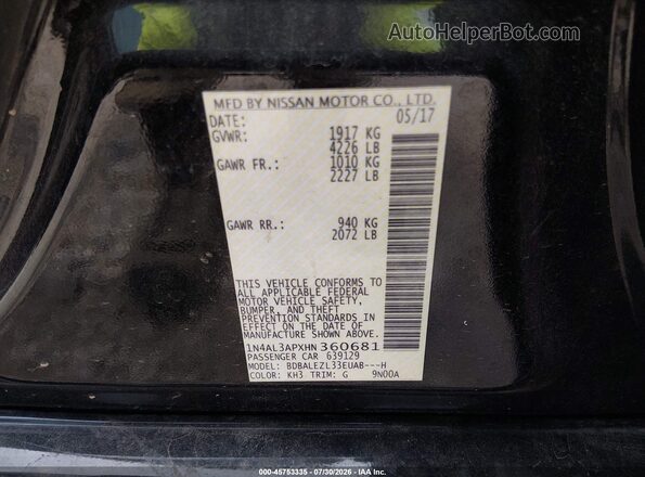 1N4AL3APXHN360681 2017 NISSAN ALTIMA Black ძრავის განყოფილების ხედი