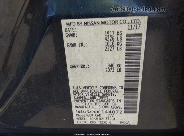 1N4AL3APXJC144072 2018 NISSAN ALTIMA Black Շարժիչի բաժամունքի տեսք