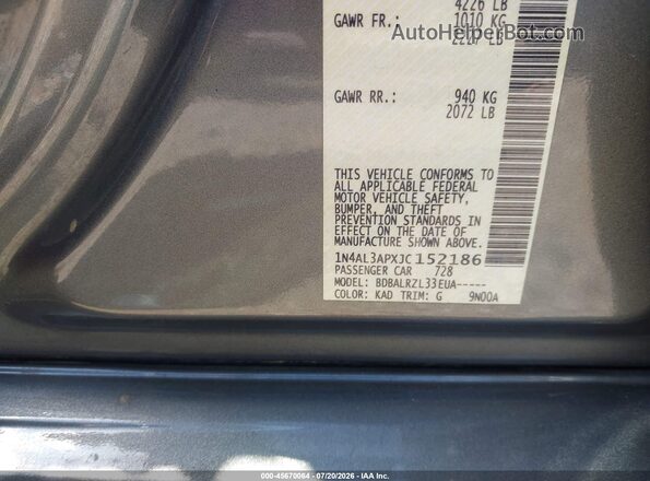 1N4AL3APXJC152186 2018 NISSAN ALTIMA Gray Engine compartment view