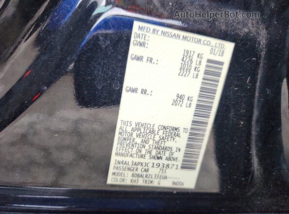1N4AL3APXJC193871 2018 NISSAN ALTIMA Black Widok naklejki z numerem VIN