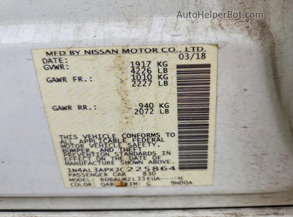 1N4AL3APXJC225864 2018 NISSAN ALTIMA Белый Вид подкапотного пространства