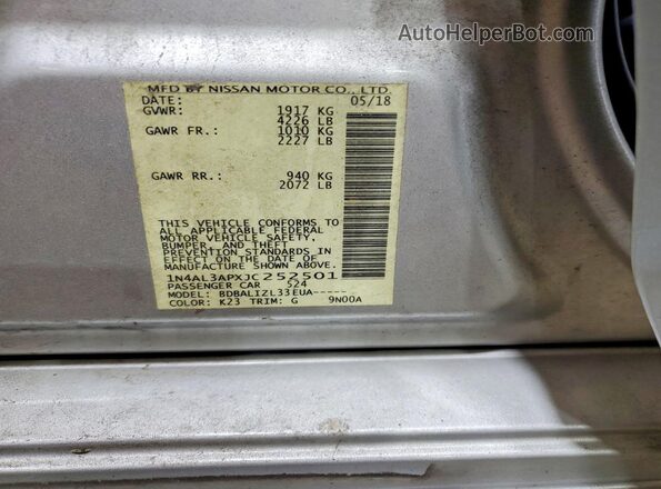 1N4AL3APXJC252501 2018 NISSAN ALTIMA Silver Engine compartment view