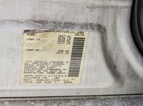 1N4AL3APXJC270464 2018 NISSAN ALTIMA White Vista de la etiqueta del VIN