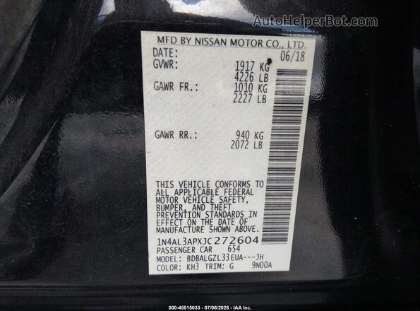 1N4AL3APXJC272604 2018 NISSAN ALTIMA Black Vista del compartimento del motor