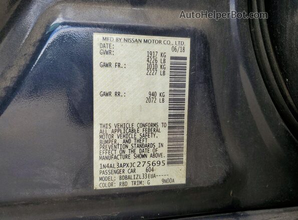 1N4AL3APXJC275695 2018 NISSAN ALTIMA Charcoal ძრავის განყოფილების ხედი
