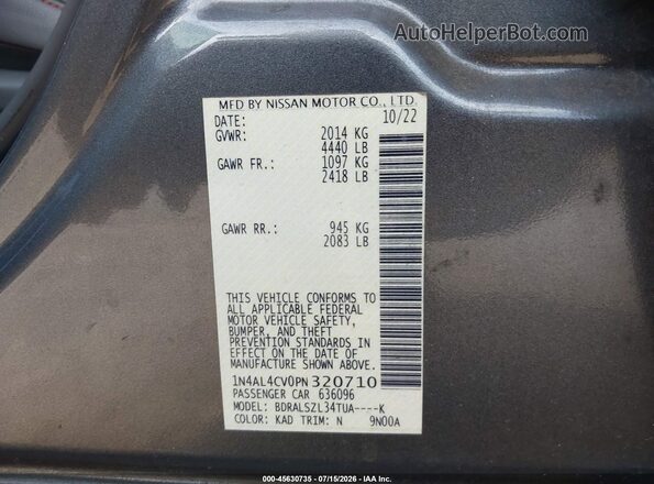 1N4AL4CV0PN320710 2023 NISSAN ALTIMA Gray Vista del compartimento del motor