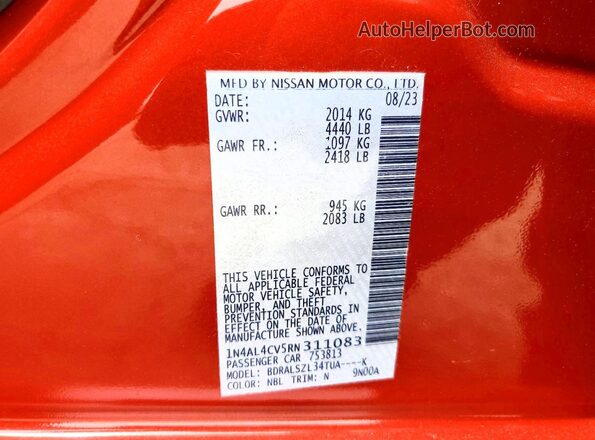 1N4AL4CV5RN311083 2024 NISSAN ALTIMA Red VIN sticker view