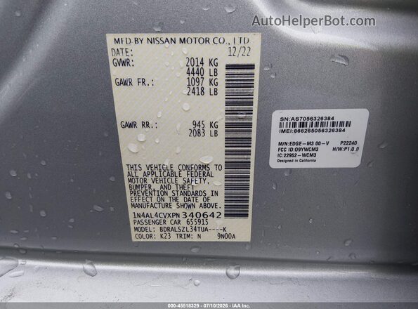 1N4AL4CVXPN340642 2023 NISSAN ALTIMA Silver Vista del compartimento del motor