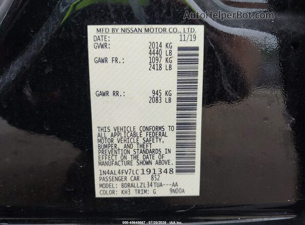 1N4AL4FV7LC191348 2020 NISSAN ALTIMA Black ძრავის განყოფილების ხედი