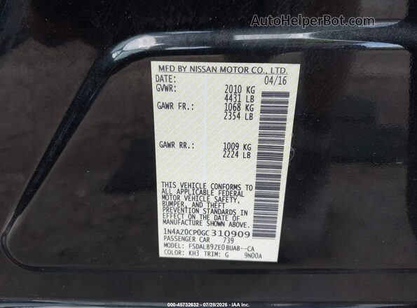 1N4AZ0CP0GC310909 2016 NISSAN LEAF Black Vista del compartimento del motor