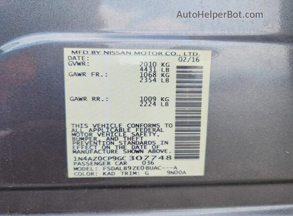 1N4AZ0CP9GC307748 2016 NISSAN LEAF Gray Շարժիչի բաժամունքի տեսք