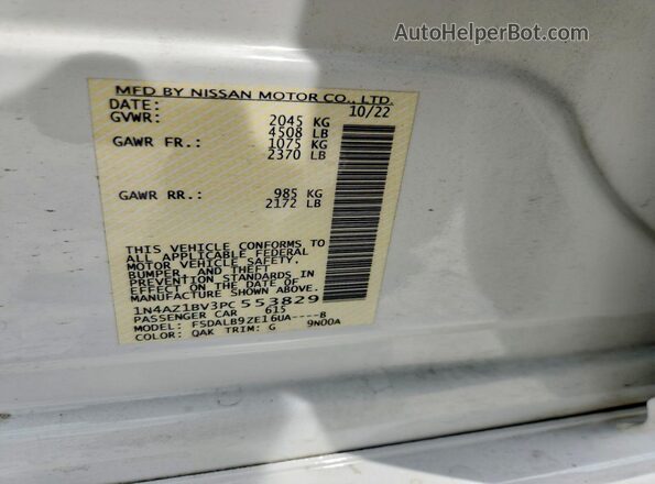 1N4AZ1BV3PC553829 2023 NISSAN LEAF White Вид наклейки з VIN-кодом