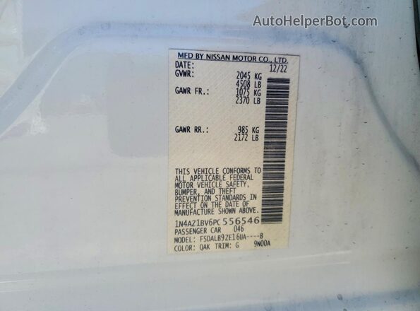 1N4AZ1BV6PC556546 2023 NISSAN LEAF White VIN sticker view
