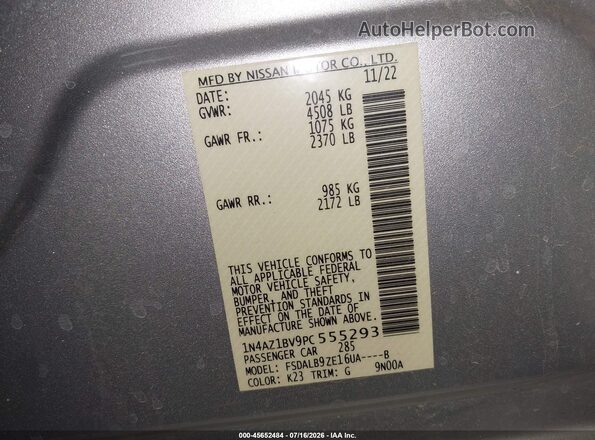 1N4AZ1BV9PC555293 2023 NISSAN LEAF Gray Вид підкапотного простору
