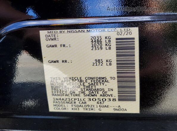 1N4AZ1CP1LC305038 2020 NISSAN LEAF Black VIN sticker view