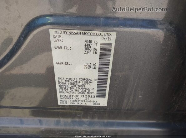 1N4AZ1CP2KC312613 2019 NISSAN LEAF Gray Vista del compartimento del motor