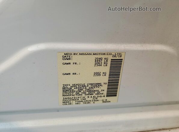 1N4AZ1CP7JC316364 2018 NISSAN LEAF White ძრავის განყოფილების ხედი