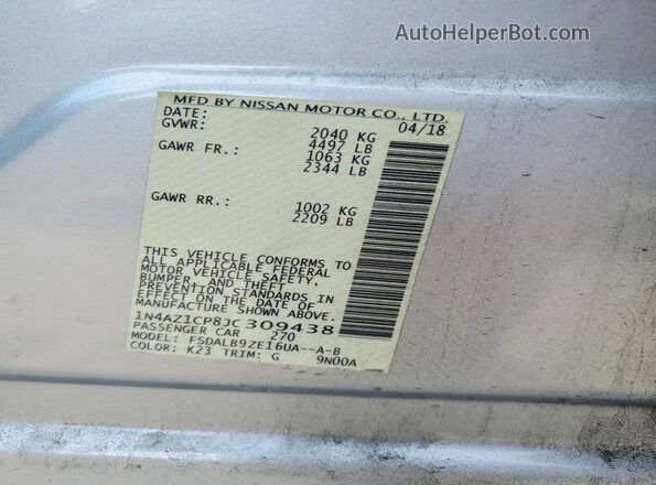 1N4AZ1CP8JC309438 2018 NISSAN LEAF Gray Vista del compartimento del motor