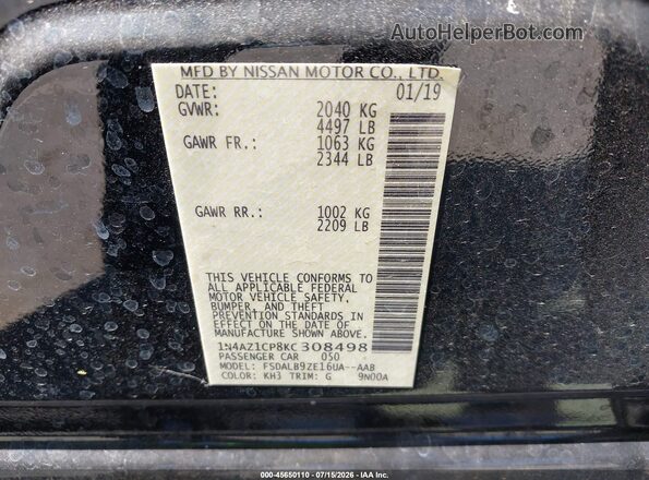1N4AZ1CP8KC308498 2019 NISSAN LEAF Black Вид підкапотного простору