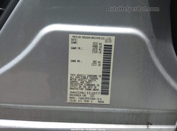 1N4AZ1CP8LC311077 2020 NISSAN LEAF Silver Շարժիչի բաժամունքի տեսք
