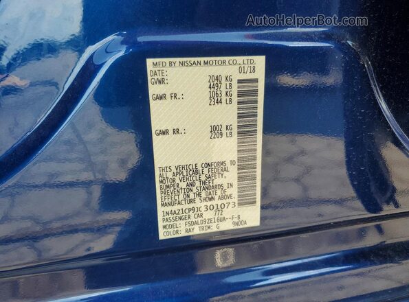 1N4AZ1CP9JC301073 2018 NISSAN LEAF Blue ძრავის განყოფილების ხედი