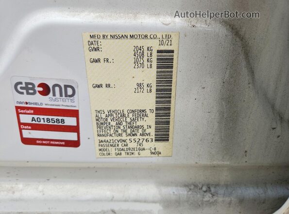 1N4AZ1CV0NC552763 2022 NISSAN LEAF White Widok naklejki z numerem VIN