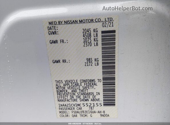 1N4AZ1CV1MC552155 2021 NISSAN LEAF White Vista del compartimento del motor