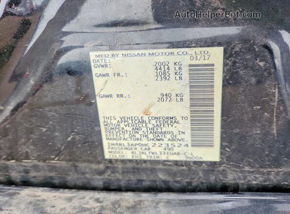 1N4BL3AP0HC223524 2017 NISSAN ALTIMA Black ძრავის განყოფილების ხედი