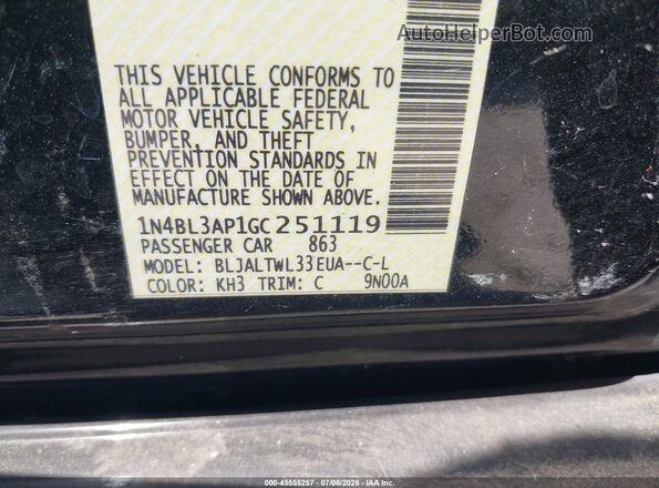 1N4BL3AP1GC251119 2016 NISSAN ALTIMA Black Engine compartment view