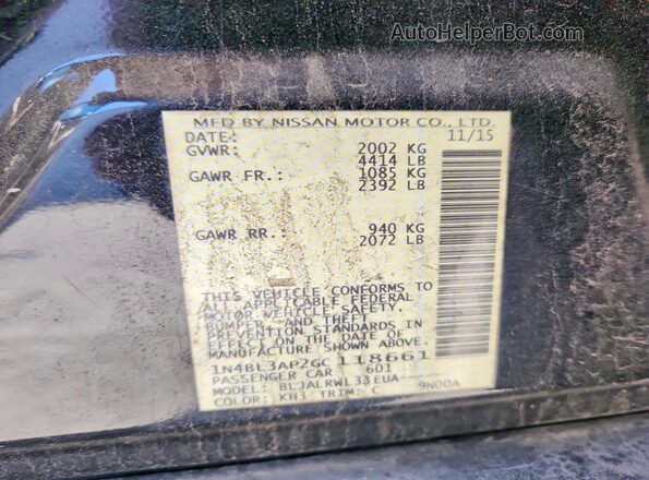 1N4BL3AP2GC118661 2016 NISSAN ALTIMA Черный Вид подкапотного пространства