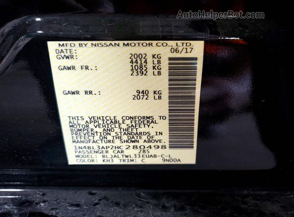 1N4BL3AP2HC280498 2017 NISSAN ALTIMA Black ძრავის განყოფილების ხედი