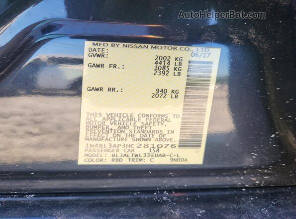 1N4BL3AP3HC281076 2017 NISSAN ALTIMA Black Շարժիչի բաժամունքի տեսք