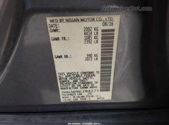 1N4BL3AP4GC284275 2016 NISSAN ALTIMA Gray Engine compartment view