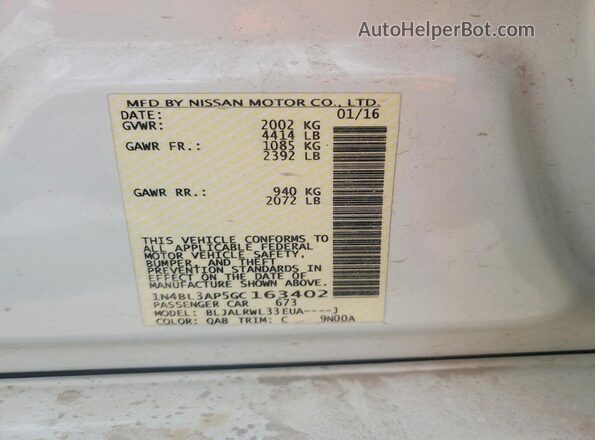 1N4BL3AP5GC163402 2016 NISSAN ALTIMA White Vista del compartimento del motor