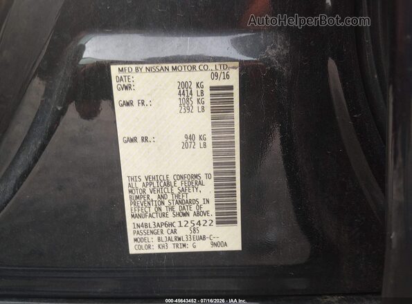 1N4BL3AP6HC125422 2017 NISSAN ALTIMA Black Շարժիչի բաժամունքի տեսք